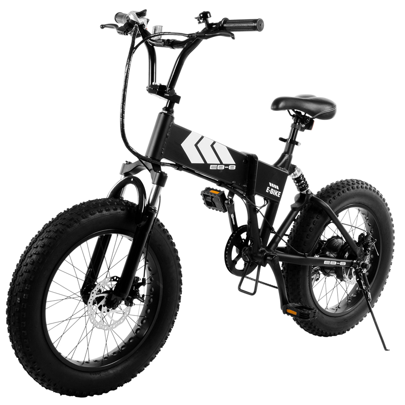Black electric bicycle with white racing designs.